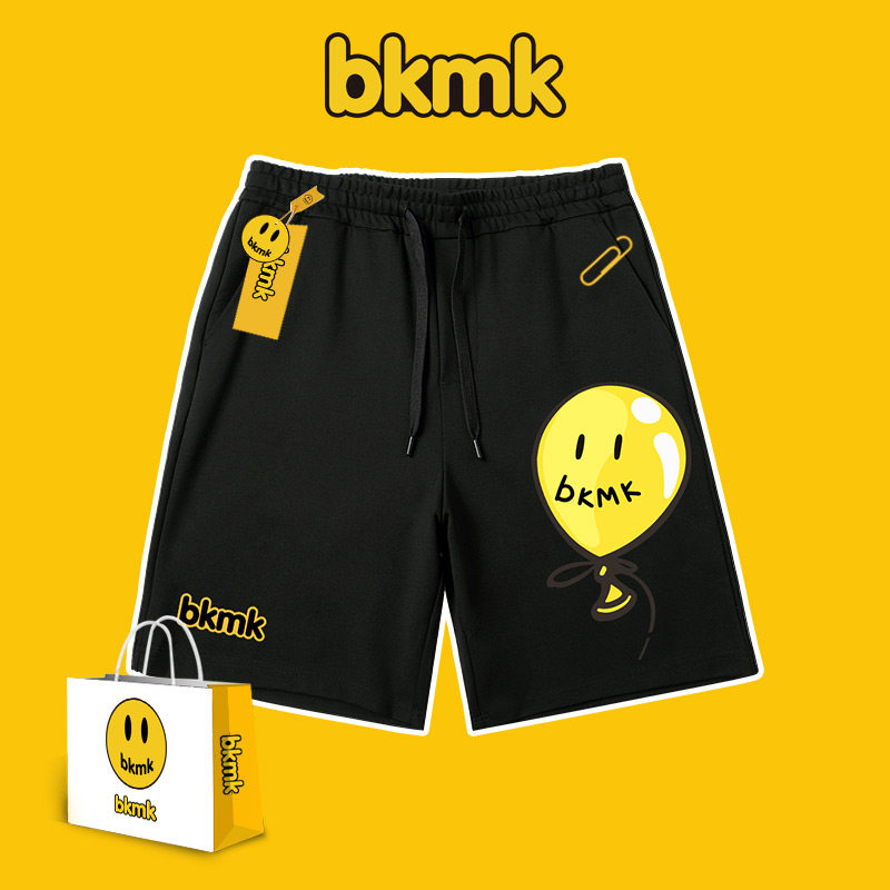 bkmk潮牌运动短裤比伯笑脸沙滩情侣同款五分直筒休闲男女高街宽松