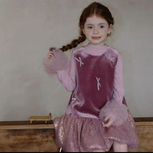 女童连衣裙小香风花苞裙冬新款洋气小女孩生日礼服迪士尼公主裙