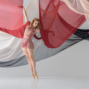 ADELE 进口印花网纱露背芭蕾练功服专业舞蹈服练功服艺考服
