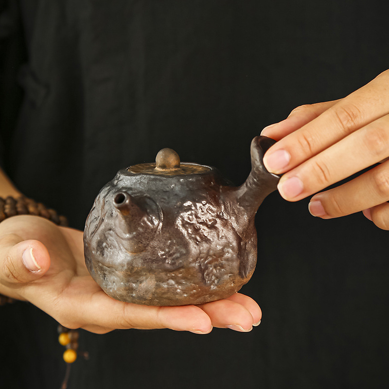 柴烧侧把壶粗陶小茶壶小号窑变茶壶指间壶小容量把壶泡陶瓷迷你壶