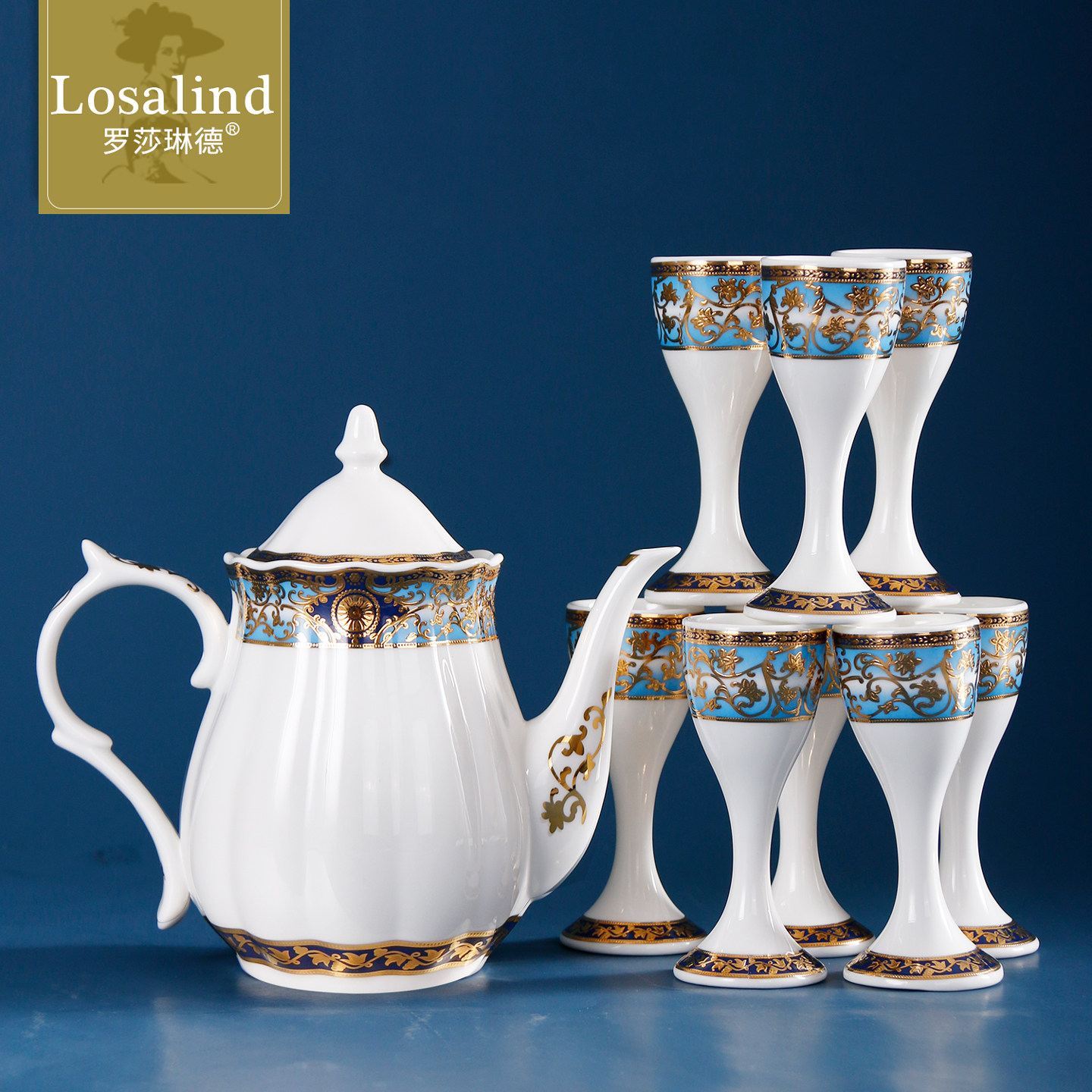 欧式酒具套装立体浮雕金白酒杯酒壶礼盒陶瓷喝酒杯子套件斟酒杯子