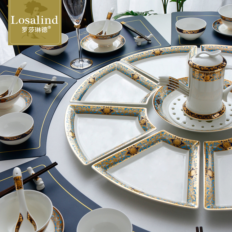 圆桌拼盘餐具套装骨瓷扇形盘子组合轻奢碗碟套装家用过年团圆拼盘