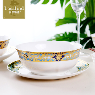家用立体浮雕金骨瓷大面碗6英寸中碗欧式餐具轻奢汤碗米饭碗