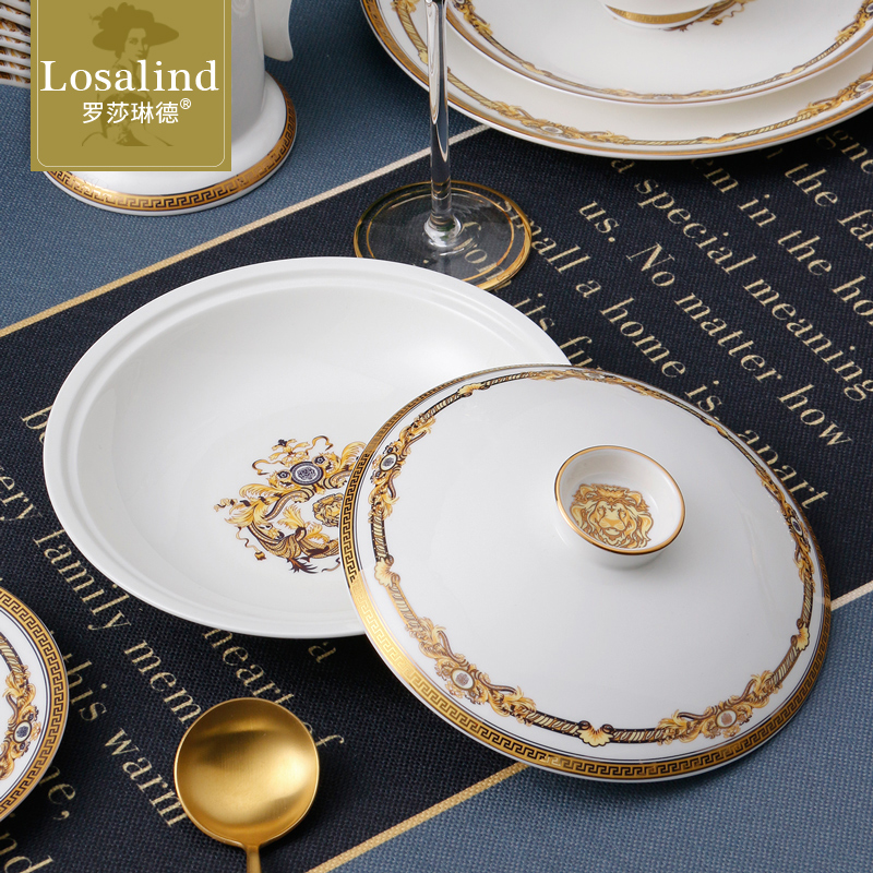 金边带盖欧式陶瓷可微波餐具盘