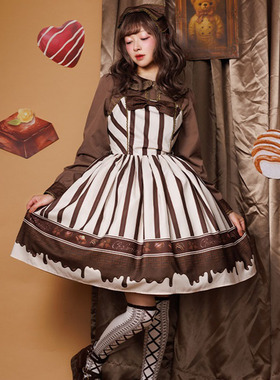 axesfemme夹心巧克力板系列印花甜美lolita吊带连衣裙LD341X14C