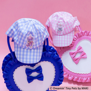 axesfemme日系联名款 梦幻娃娃原宿刺绣格纹防晒鸭舌帽TS632X02C