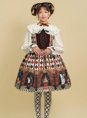 axesfemme kawaii马戏团菱格印花lolita少女吊带连衣裙LD341X29S