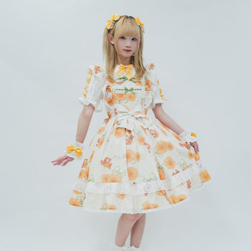 向日葵毛绒小熊玩具lolita吊带裙