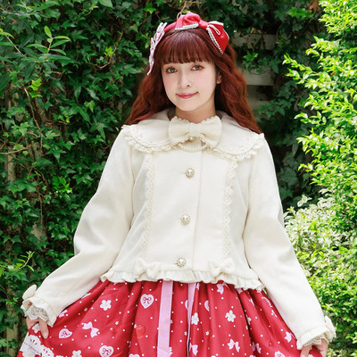 axesfemme可爱蝴蝶结毛呢短外套