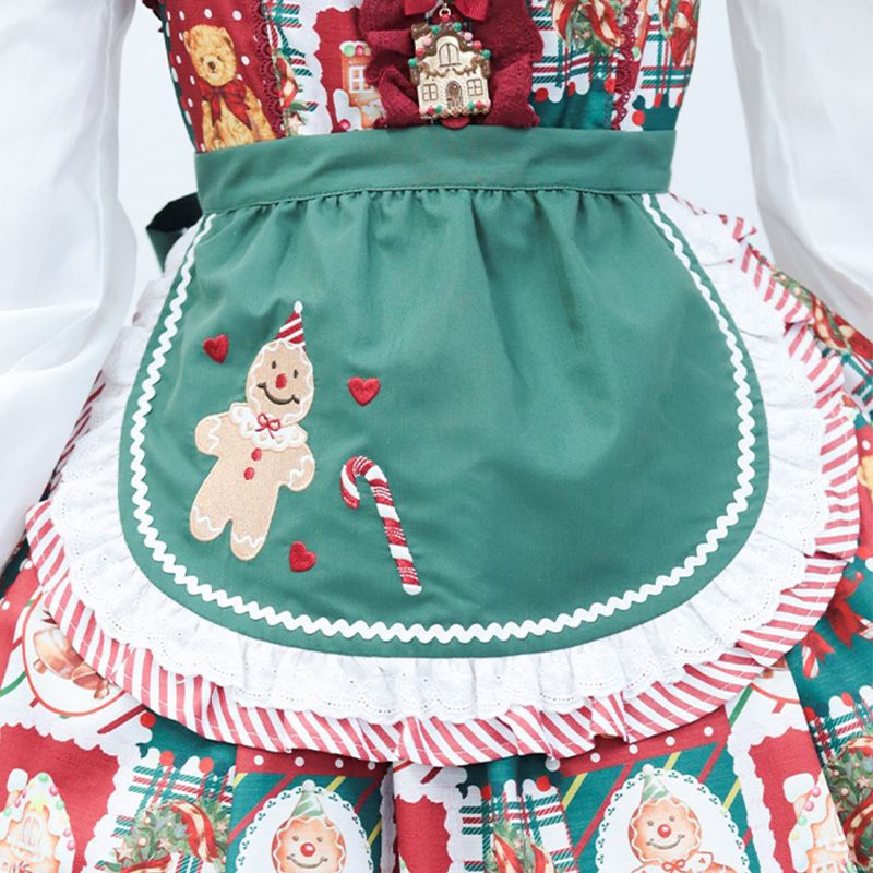 圣诞主题姜饼人刺绣Lolita围裙