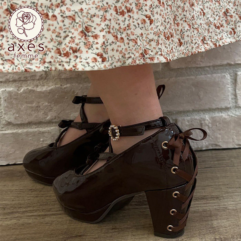 Axes Femme Cute Lolita Lolita Winter 2022 New Cross Strap Shallow Heel