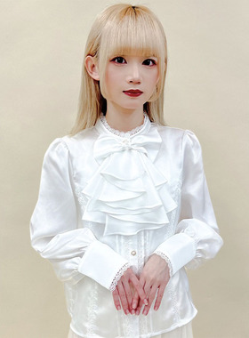 axesfemme复古lolita纯色系立体钉珠胸针优雅长袖衬衫LD91X05C