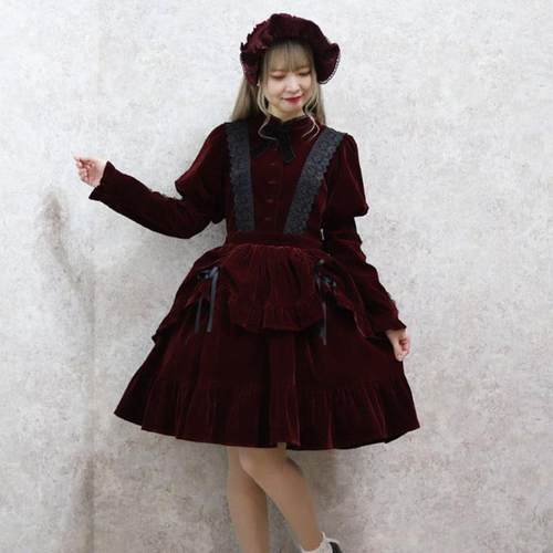 丝绒lolitaaxesfemme长袖连衣裙