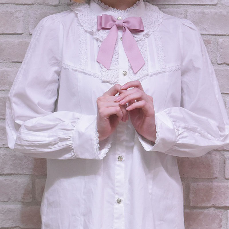 axesfemme百搭款lolita蕾丝花边可拆蝴蝶结全棉长袖衬衫TS91X01C