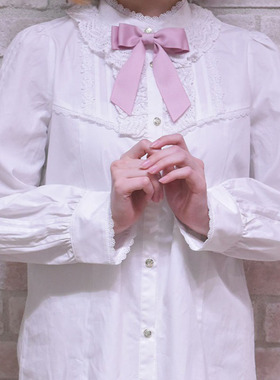 axesfemme百搭款lolita蕾丝花边可拆蝴蝶结全棉长袖衬衫TS91X01C