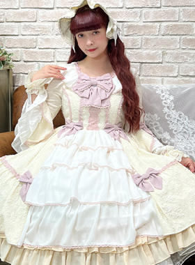 axesfemme日系精致复古暗纹印花蝴蝶结装饰洛丽塔连衣裙LD351X09S