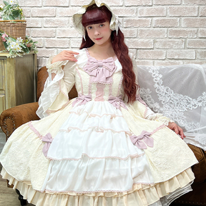 axesfemme日系精致复古暗纹印花蝴蝶结装饰洛丽塔连衣裙LD351X09S