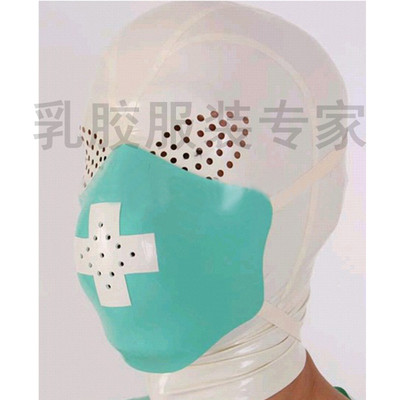 天然乳胶头套 包头窒息面具 带网眼 口罩可拆卸U 情趣调教面罩