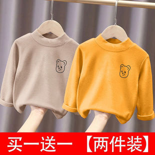 秋冬儿童德绒打底衫半高领T恤长袖男童宝宝卡通印花内搭保暖上衣