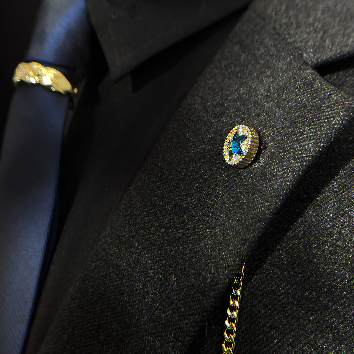 原创设计西装星星驳头链条领针礼服领带夹领带扣新郎结婚高档配饰