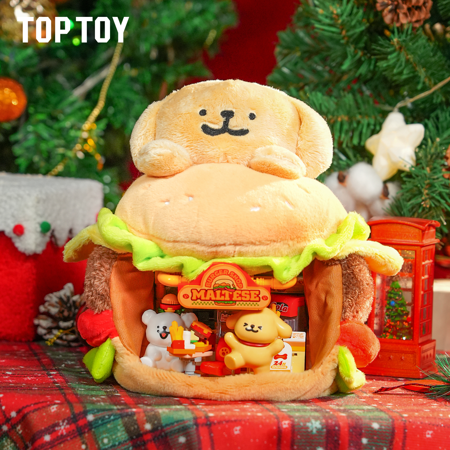 TOPTOY线条小狗快乐营业系列积木小白小金毛益智积木摆件圣诞礼物