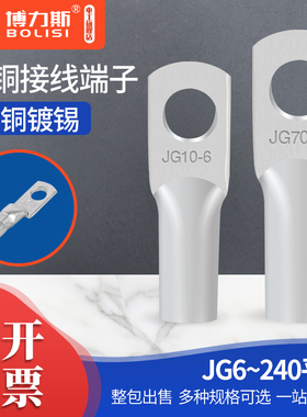 JG电缆压线耳接头铜鼻子船用10/16/25/35/50/70平方冷压接线端子