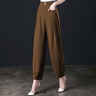 垂感妈妈裤 高档哈伦裤 宽松休闲高腰白色灯笼裤 新款 子 女九分夏薄款