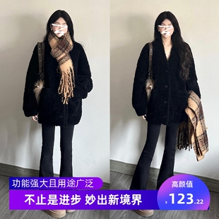 黑色摇粒绒羊羔毛绒外套女秋冬季2025新款高级感加厚加绒短款上衣