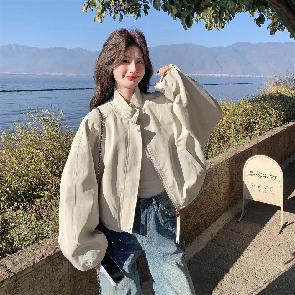 韩系针织立领夹克外套女