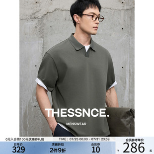 THESSNCE 春夏宽松休闲上衣 海鸥领结构提花米粒格肌理Polo衫 T恤