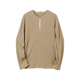 THESSNCE 定制JIN口SUPIMA长绒棉 花纱华夫格拉链半开襟长袖T恤男