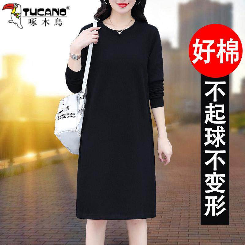 啄木鸟中年妈妈纯色T恤连衣裙