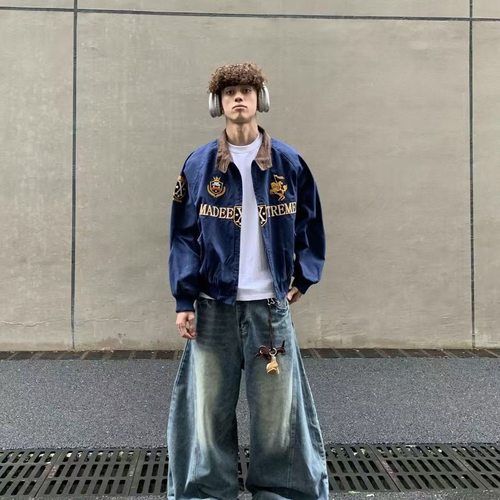 两件套徽章刺绣哈林顿夹克男潮牌街头春秋款美式飞行工装外套