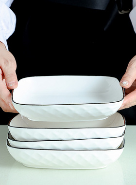 4只装玫瑰钻石方盘8英寸家用陶瓷深盘菜盘饭盘创意盘子创意简约