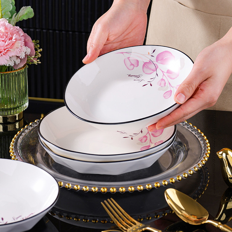 北欧风盘子菜盘家用2023新款创意陶瓷深盘菜碟子早餐盘高级感餐具,餐饮具,盘,淘宝优惠券,粉丝福利购,淘宝优惠卷