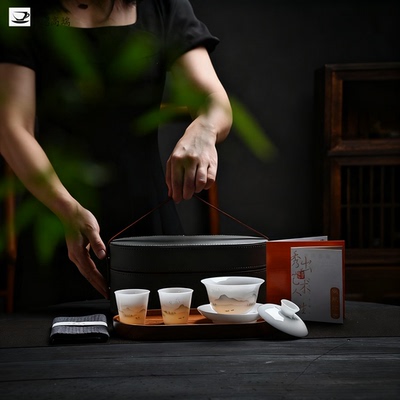 景德镇冰种羊脂玉瓷旅行茶具