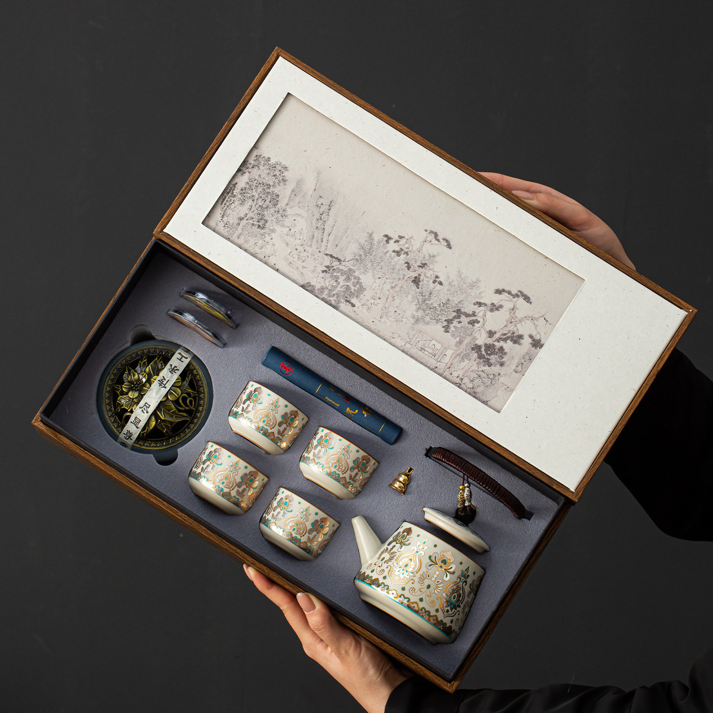 景德高端金银错提梁壶茶具套装高档功夫茶具银行保险公司商务伴手