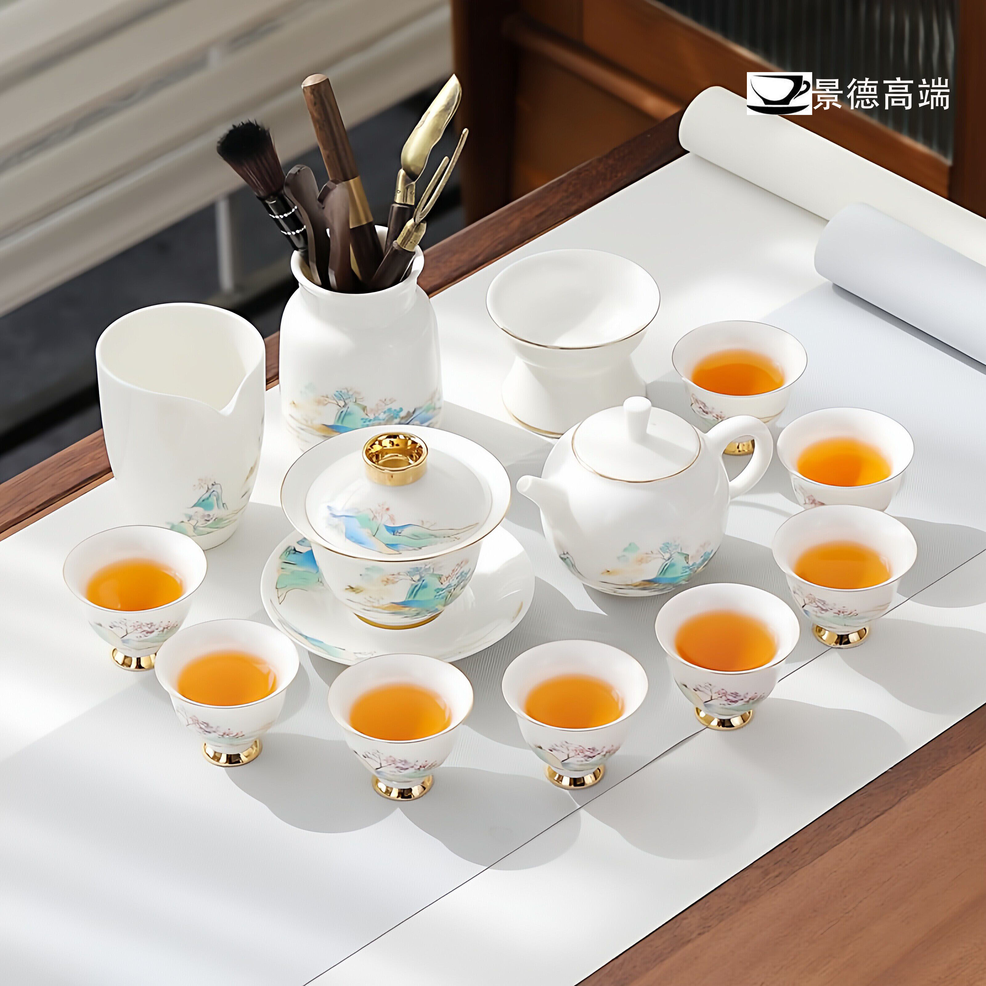 景德羊脂玉轻奢功夫茶具套装