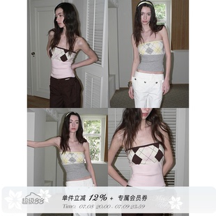 双色安哥拉绒撞色菱格纹针织抹胸背心女百搭小上衣 MineBeThyVers