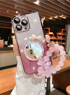 补妆镜子适用苹果14pro max手机壳带镜头膜iPhone13pro手腕12女款