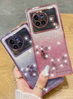 适用vivox90手机壳x80闪粉s16玫瑰花IQ11透明s17镜头Y5硅胶s12pro