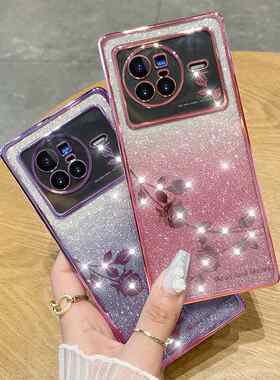 适用vivox90手机壳x80闪粉s16玫瑰花IQ11透明s17镜头Y5硅胶s12pro