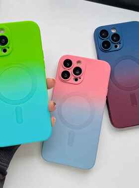 适用iphone15手机壳磁吸苹果15pro双色14小众13渐变max液态12硅胶