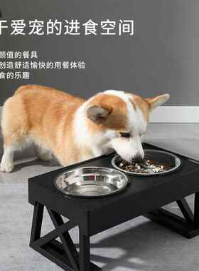 亚马逊跨境不锈钢狗盆猫狗碗立式高架碗喂食喂水器宠物用品