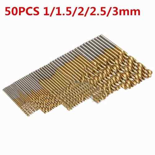 厂家直销50pc镀钛麻花钻 金色高速钢4241直柄钻1-3mm组合木工开孔