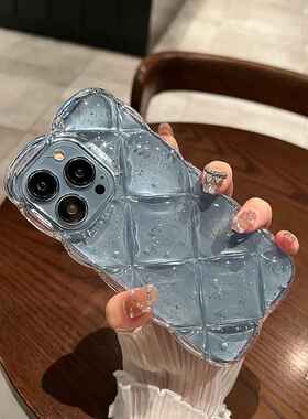 适用iphone15手机壳14新款苹果13pro菱格11透明12女立体硅胶xsmax