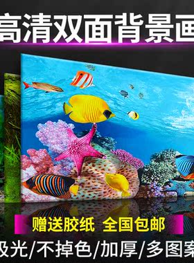 鱼缸背景纸画高清图3d立体鱼缸壁纸背景画双面水族箱装饰鱼缸贴纸