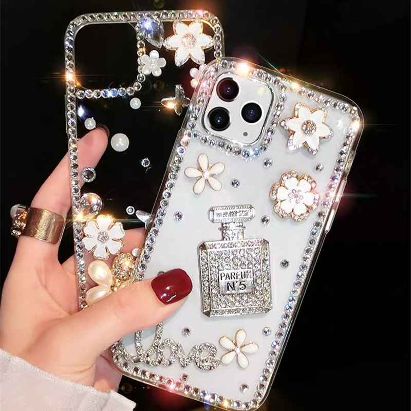 苹果12pro手机壳适用于iPhonexsmax潮8p香水瓶xr透明x水钻6s花朵7