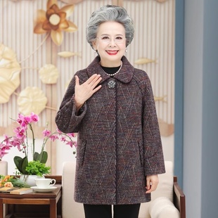 奶奶秋裝 呢子外套大衣60歲70中老年媽媽毛呢上衣女老太太秋冬衣服