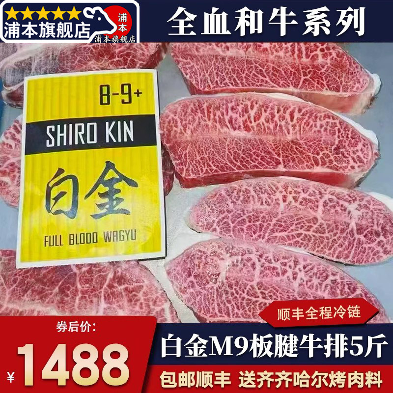 包邮5斤澳洲纯白金和牛m9板腱牛排雪花谷饲原切健身霜降Shiro Kin